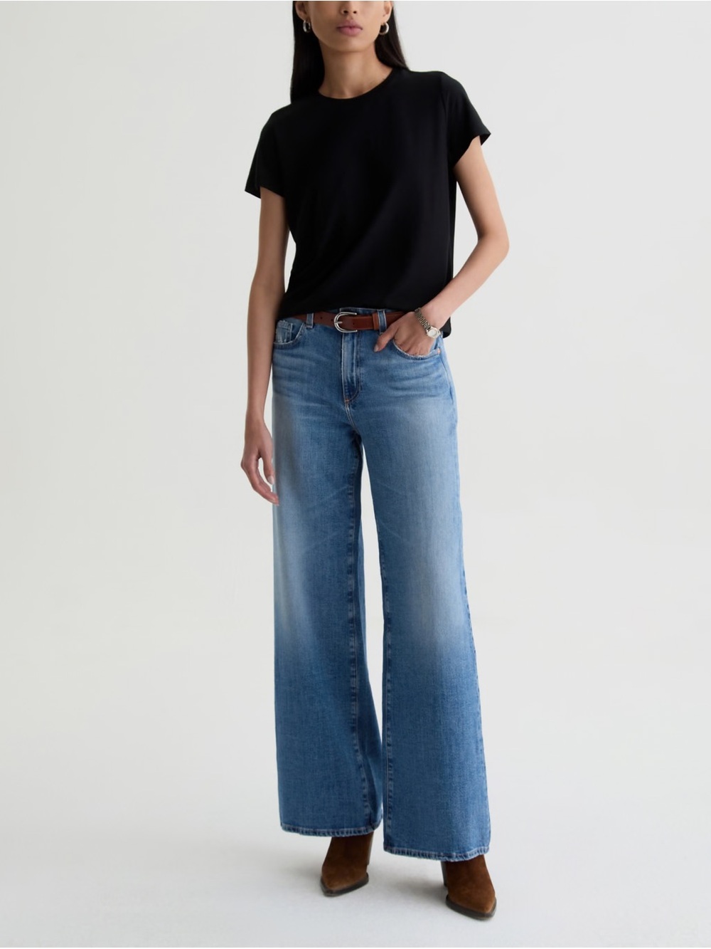 AG Saige wide leg mid rise fit Italian fabric 27
